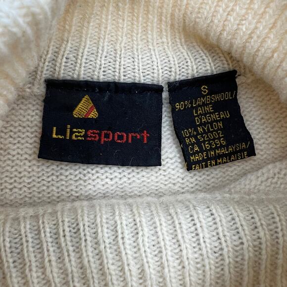 Vintage Liz Sport Wool Sweater Ivory Argyle Turtleneck - Picture 3 of 8